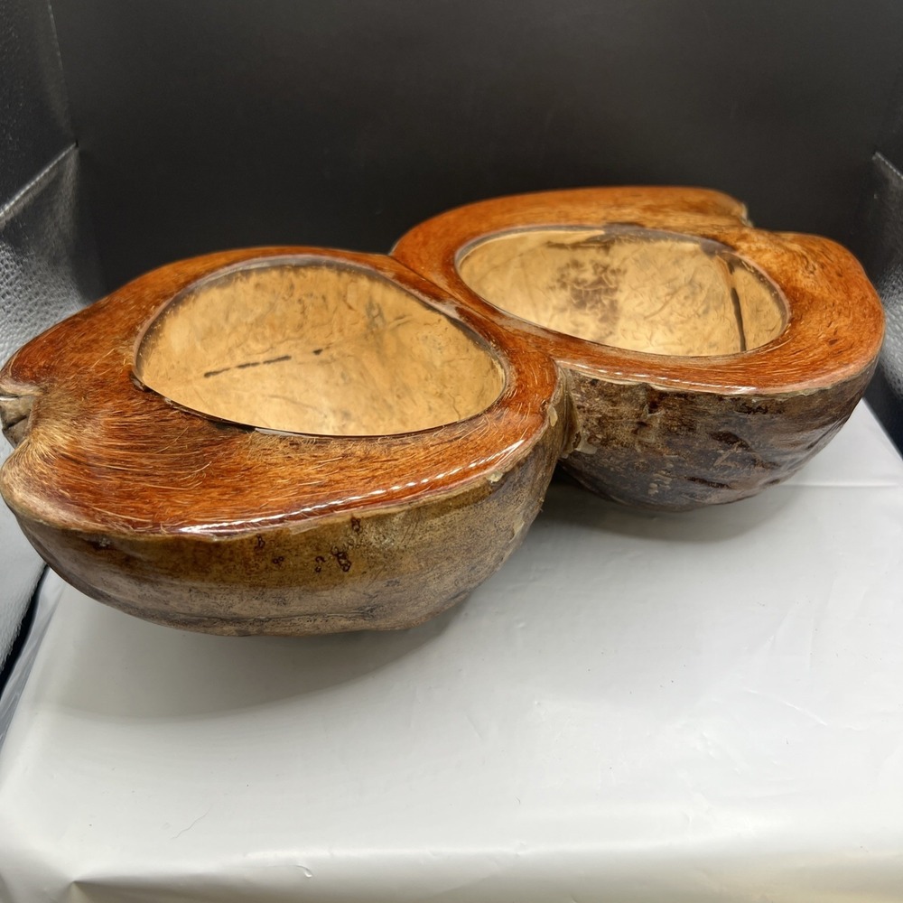Vintage Lampadas Handcrafted Joined Twin Coconut Shell Bowl Made In Philippines